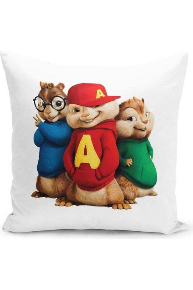Alvin And Chipmunk Team Themed Throw Pillow White/Red/Yellow 16x16inch