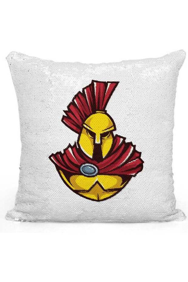 Sparta Design Themed Sequin Decorative Throw Pillow White/Silver/Red 40x40cm