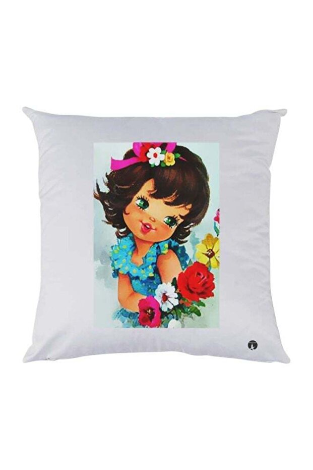 Cartoon Girl Printed Decorative Throw Pillow White/Blue/Red 30x30cm