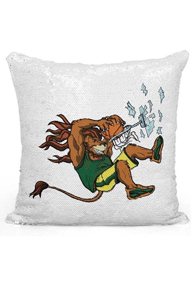 Tiger Basketball Themed Sequin Decorative Throw Pillow White/Green/Silver