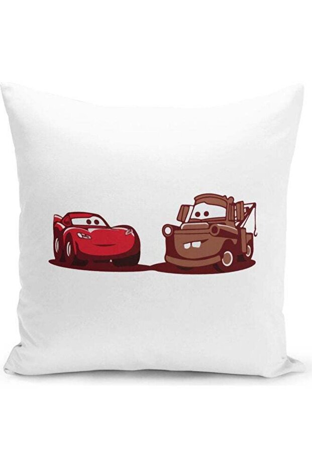 Lighitng McQueen And Mater Cars Themed Throw Pillow White/Red/Brown 16x16inch