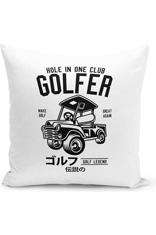Golfer Design Decorative Pillow White/Black