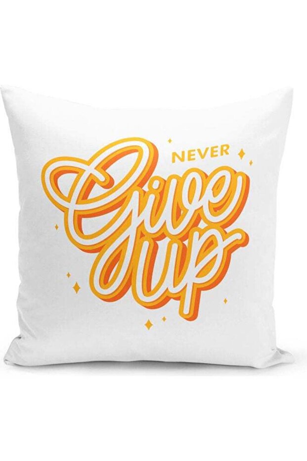 Give Up Never Themed Decorative Throw Pillow White/Orange 40x40cm