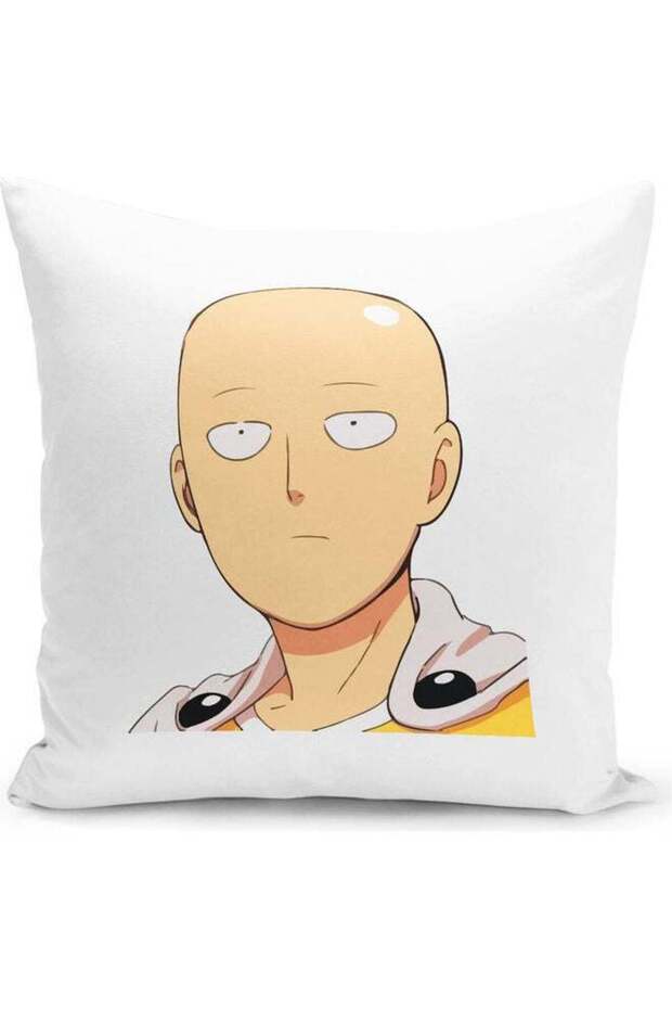 Shocked One Punch Man Caped Baldy Themed Throw Pillow White/Black/Yellow 16x16inch