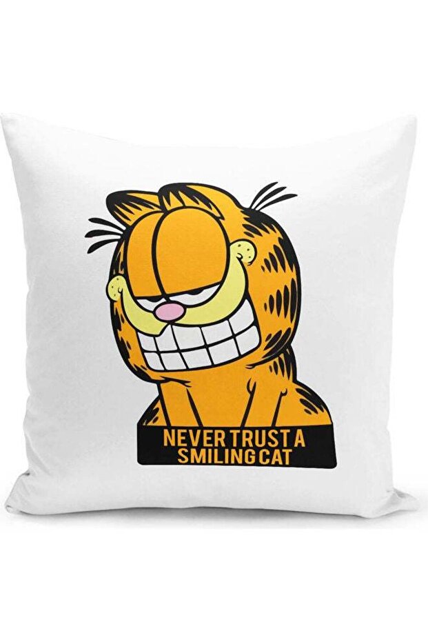 Garfield Smiling Cat Themed Throw Pillow White/Pink/Yellow 16x16inch