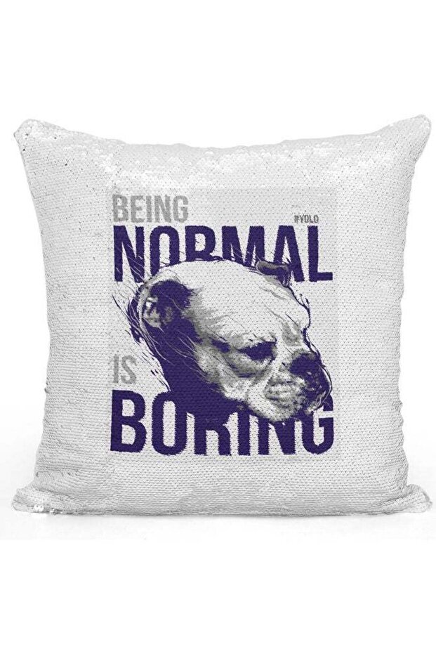 Normal Boring Quote Themed Sequin Decorative Throw Pillow White/Purple 40x40cm