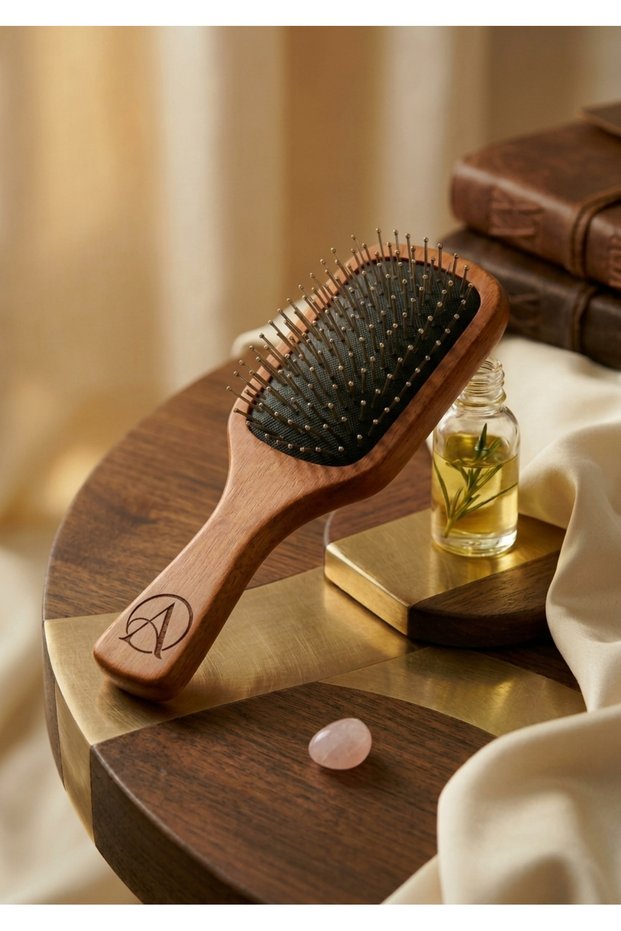 Natural Wooden Cushioned Hairbrush - Anti-Static Scalp Massage Comb