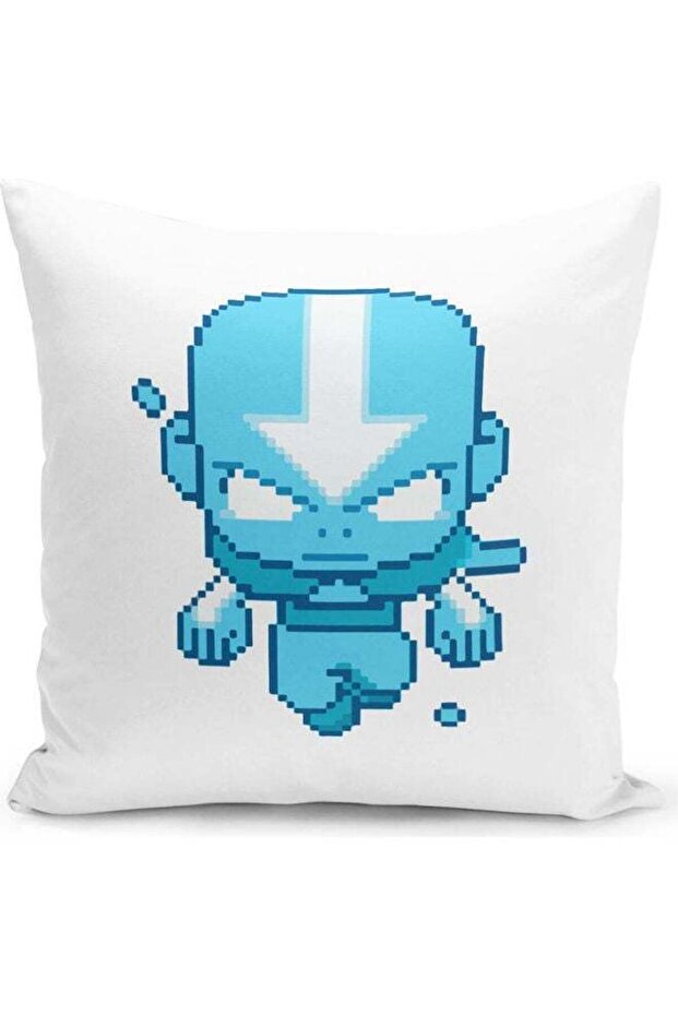 Pixel Art Avatar Aang From The Last Airbender Themed Throw Pillow White/Blue/Green 16x16inch