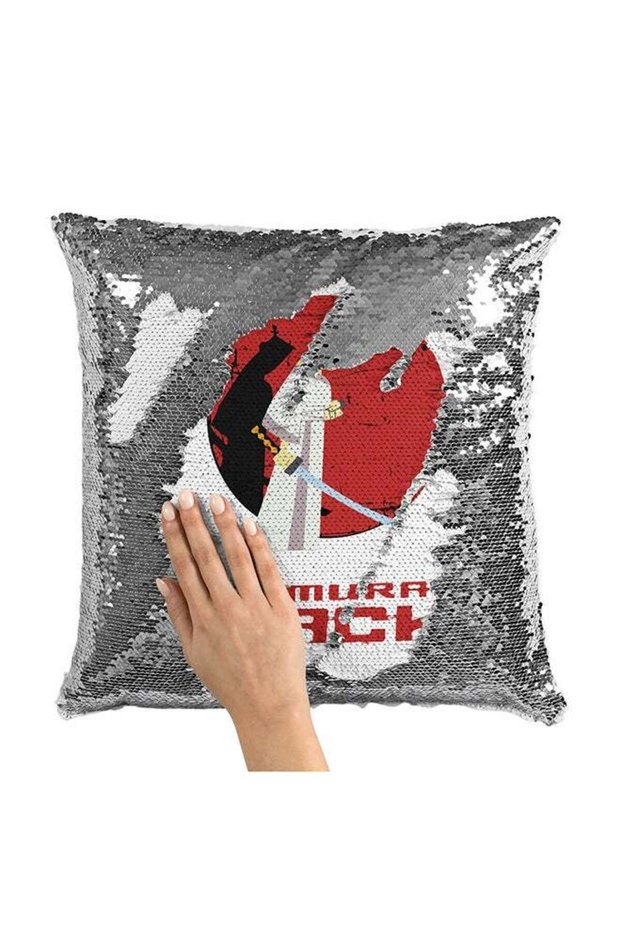 Samurai Jack Logo Type Sequin Throw Pillow With Stuffing Multicolour 16x16inch