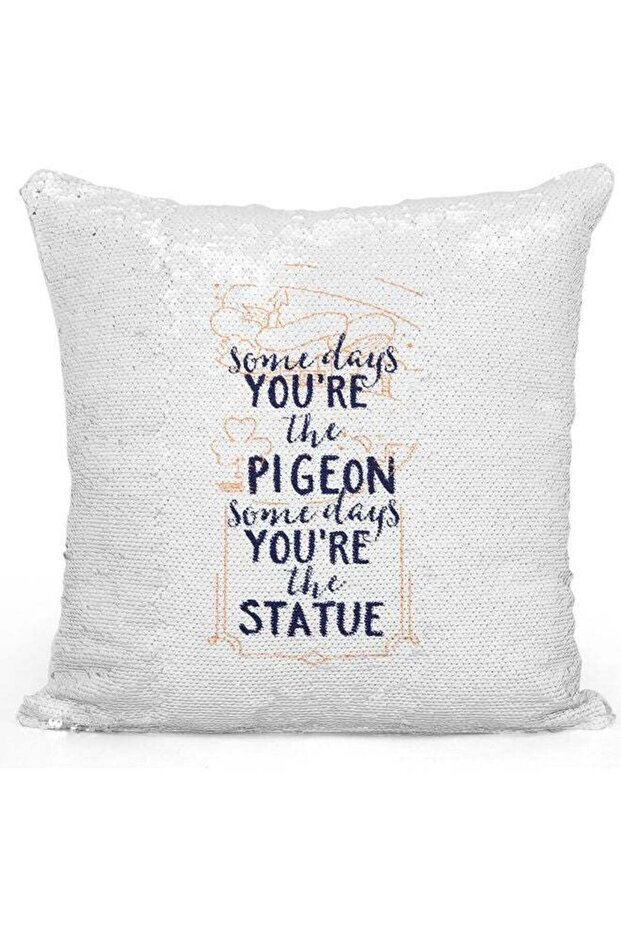Funny Life Quote Themed Sequin Decorative Throw Pillow White/Silver/Blue 40x40cm