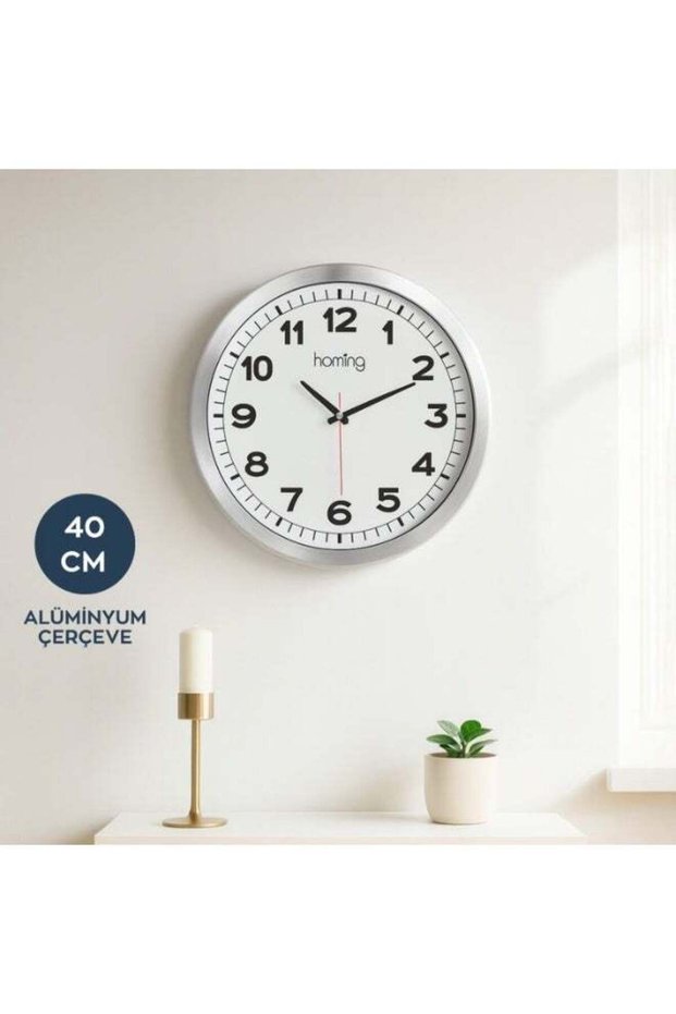 40cm Modern Wall Clock with Chrome Aluminum Frame – Silent Sweep Mechanism