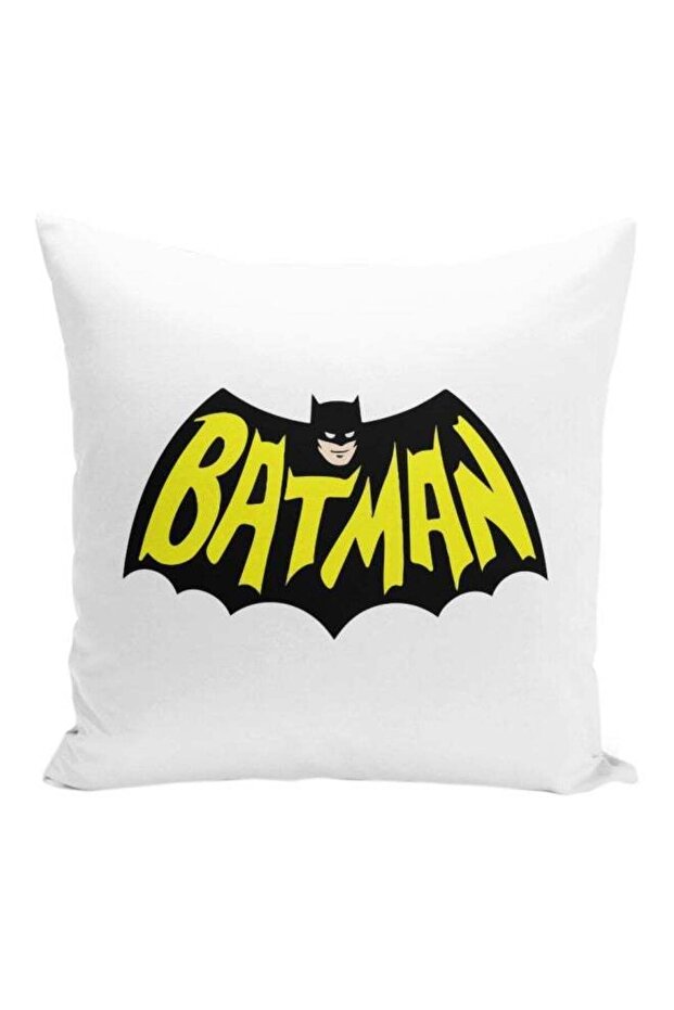 Batman Printed Decorative Pillow White/Black/Yellow 16x16inch