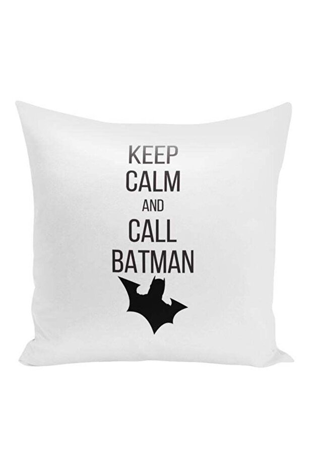 Keep Calm And Call Batman Printed Decorative Pillow White/Black 16x16inch
