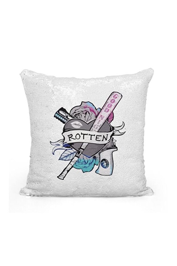 Defense Printed Sequined Throw Pillow Silver/White/Grey 16x16inch