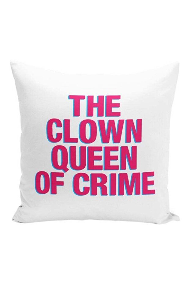 Clown And Queen Joker Printed Decorative Pillow White/Pink/Blue 16x16inch