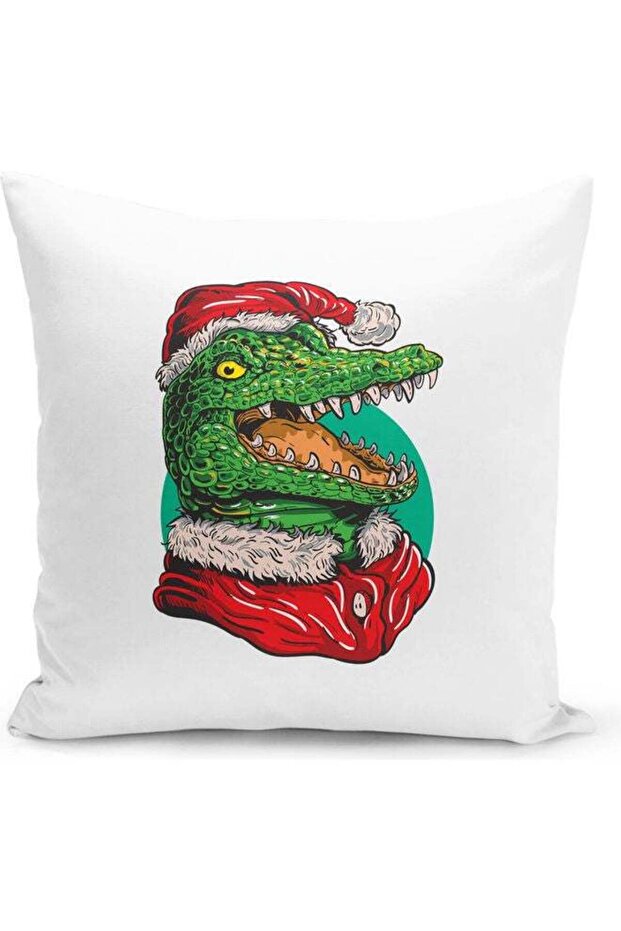 Alligator Themed Decorative Throw Pillow White/Green/Red