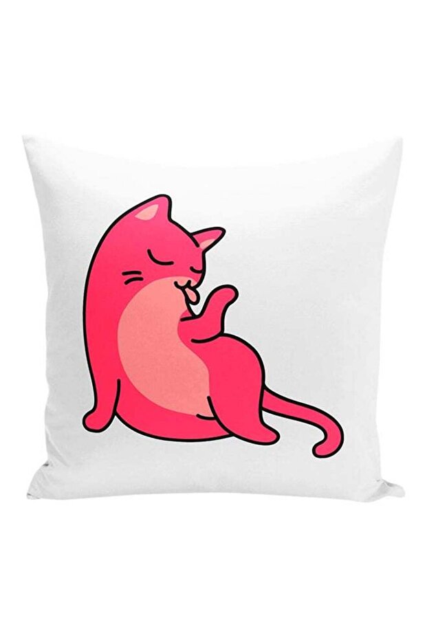 Witty Kitty Printed Decorative Pillow White/Pink/Black 16x16inch