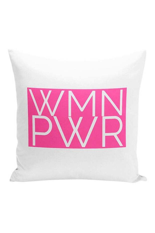WMN PWR Decorative Pillow White/Pink 16x16inch
