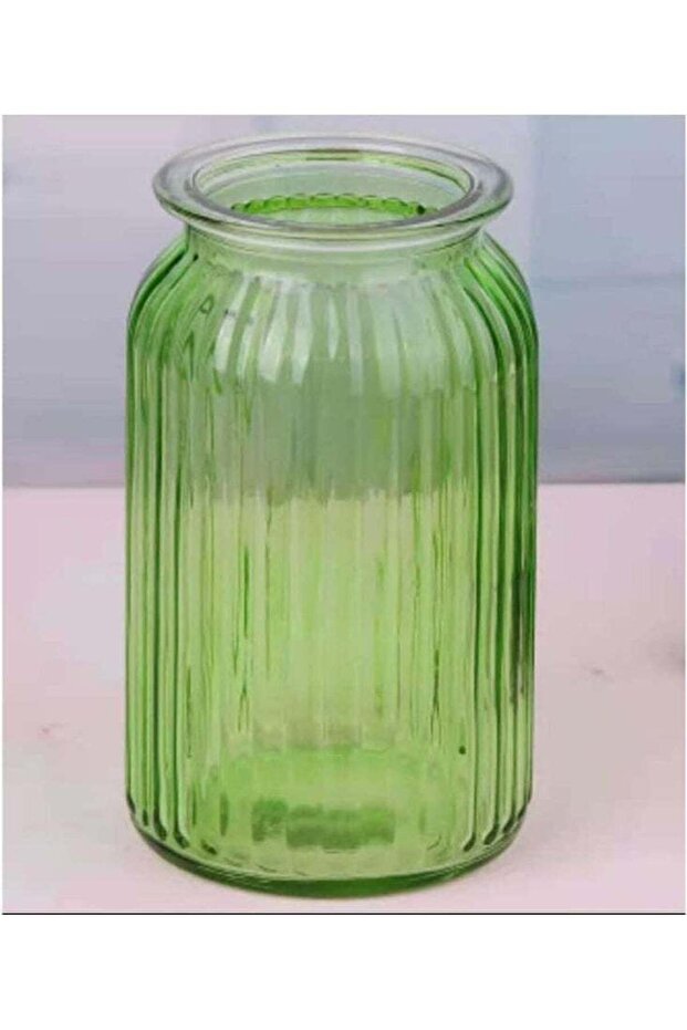 Green Glass Vase, Modern Cylindrical Flower Vase for Home Decor, 24cm Tall Decorative Glass Centerp