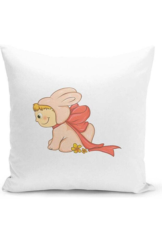 Rabbit Kids Design Decorative Pillow White/Pink
