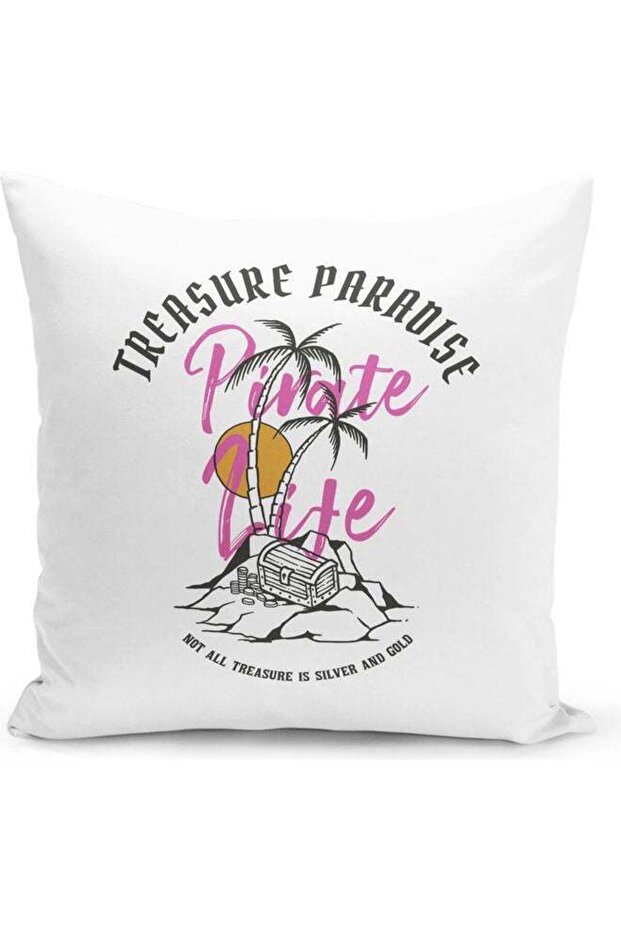 Treasure Paradise Themed Decorative Throw Pillow White/Pink/Yellow 40x40cm