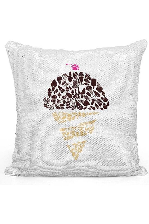 Ice-cream Themed Sequin Decorative Throw Pillow White/Silver/Black 40x40cm