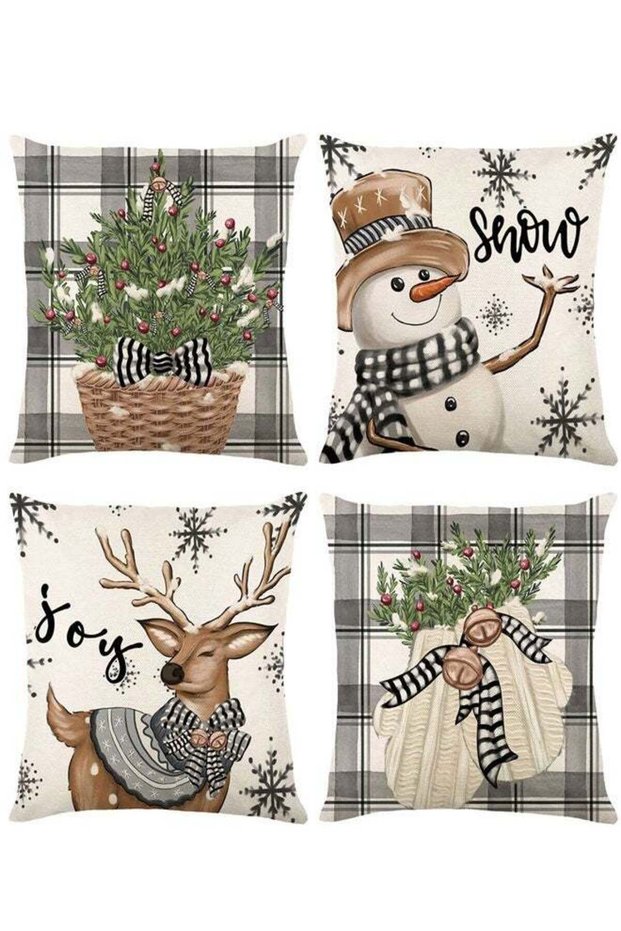 Christmas Pillow Covers 45x45cm Xmas Throw Pillowcase Rustic Linen Cushion Case for Couch Sofa Home