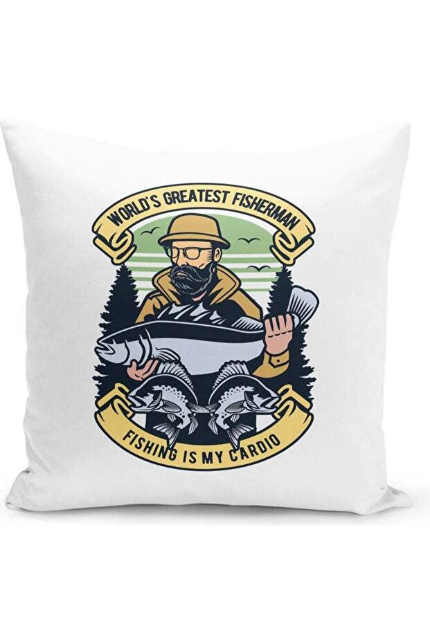 Worlds Greatest Themed Decorative Throw Pillow White/Yellow/Green 40x40cm