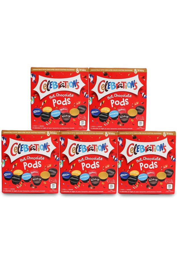 Celebrations Compatible Hot Chocolate Pods - Twix, Mars, Bounty, Snickers, Galaxy, Malteser, Milky Way & Galaxy Caramel (40)