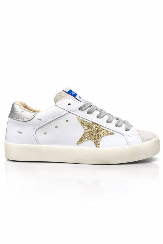 Gold Style Women's Vintage, Star-Designed and Sparkling Stylish Trendy Sneaker