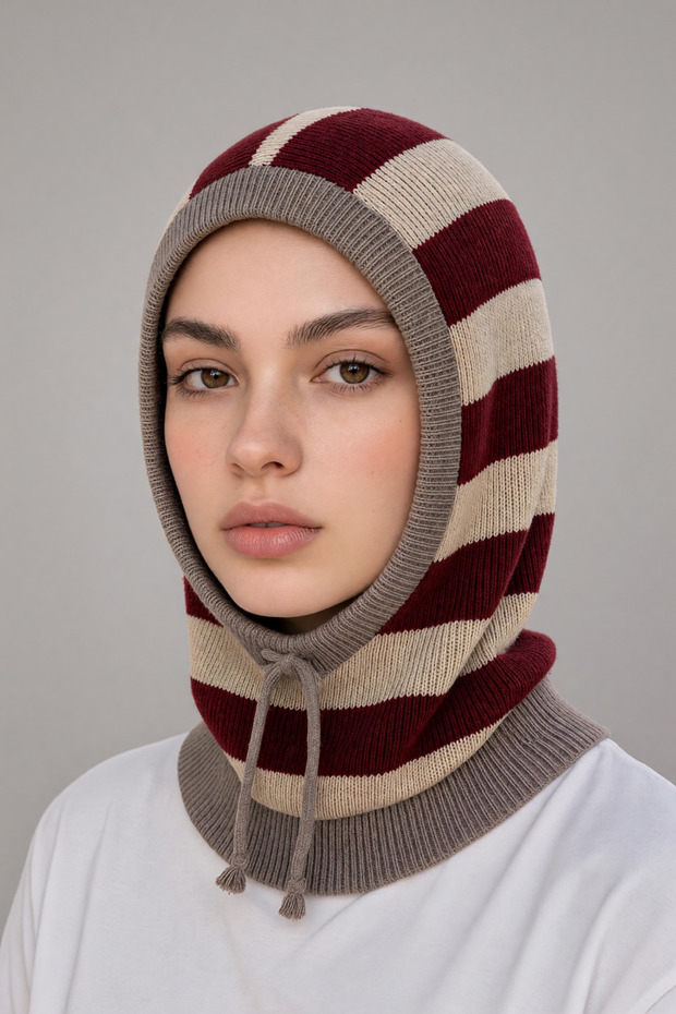 Streetwear Black Soft Textured Knitwear Hooded Balaklava Winter Accessory