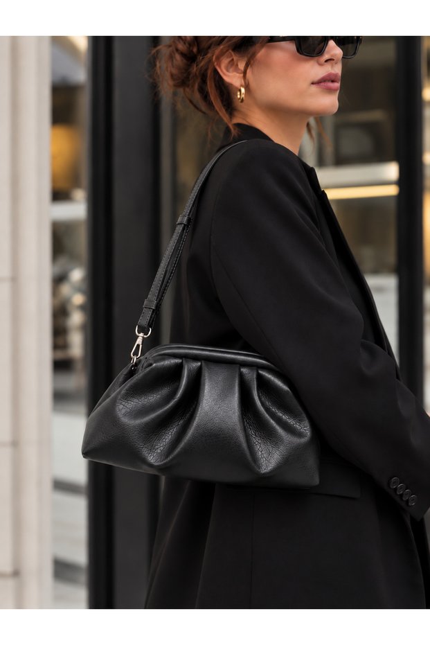 Arwen Black Drawstring Draped Women's Hand and Shoulder Bag – Soft Formed Stylish Daily Bag