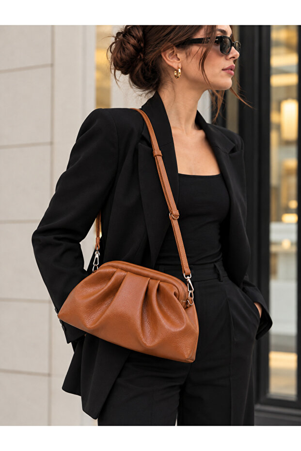 Arwen Taba Drawstring Draped Women's Hand and Shoulder Bag – Soft Formed Stylish Daily Bag
