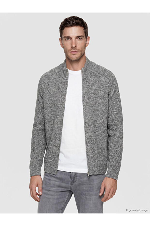 Esvab • Modern & Distinctive Standard Fit Stand Collar Men's Knitwear Cardigan
