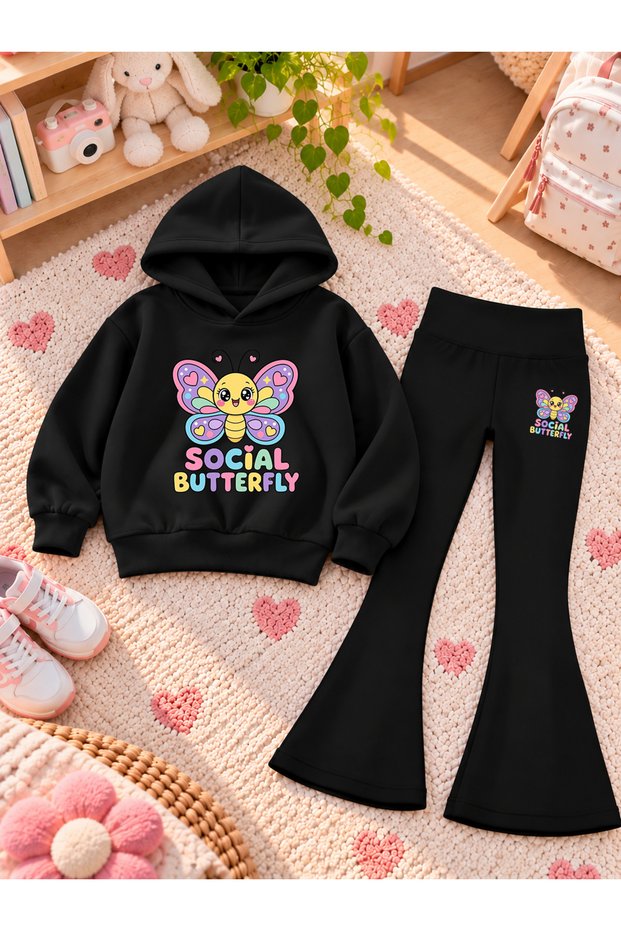 Girl's Hooded Sweatshirt Spanish Style Leggings Set Printed 3 Yarn Rastered Winter Set