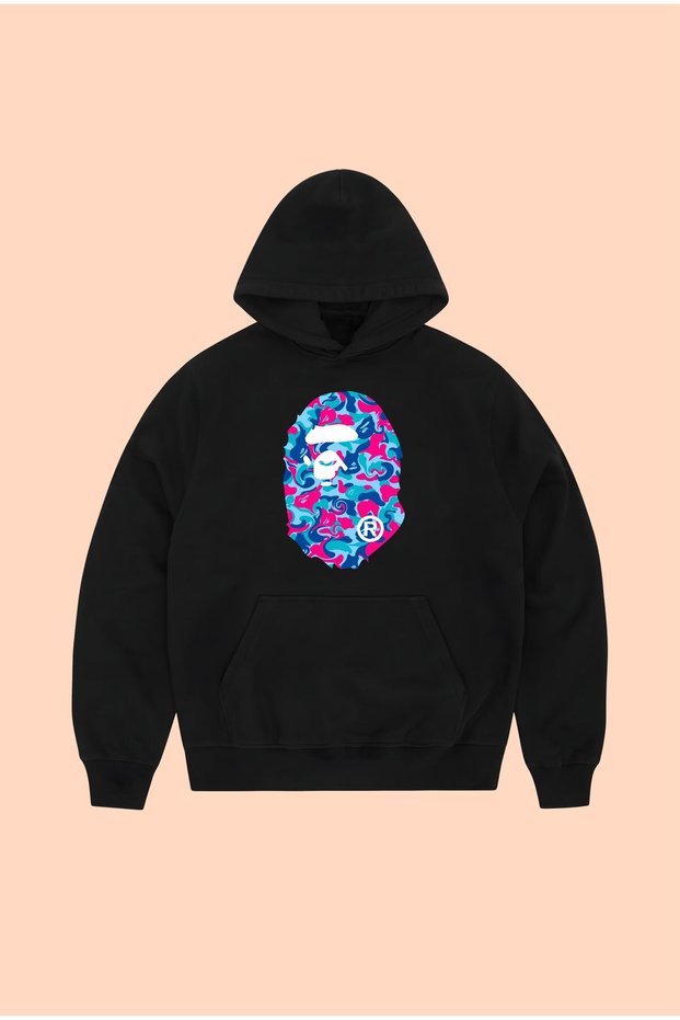 Marble Camo Bape Printed Unisex Oversize Black Cotton Hooded Printed Sweatshirt Hoodie