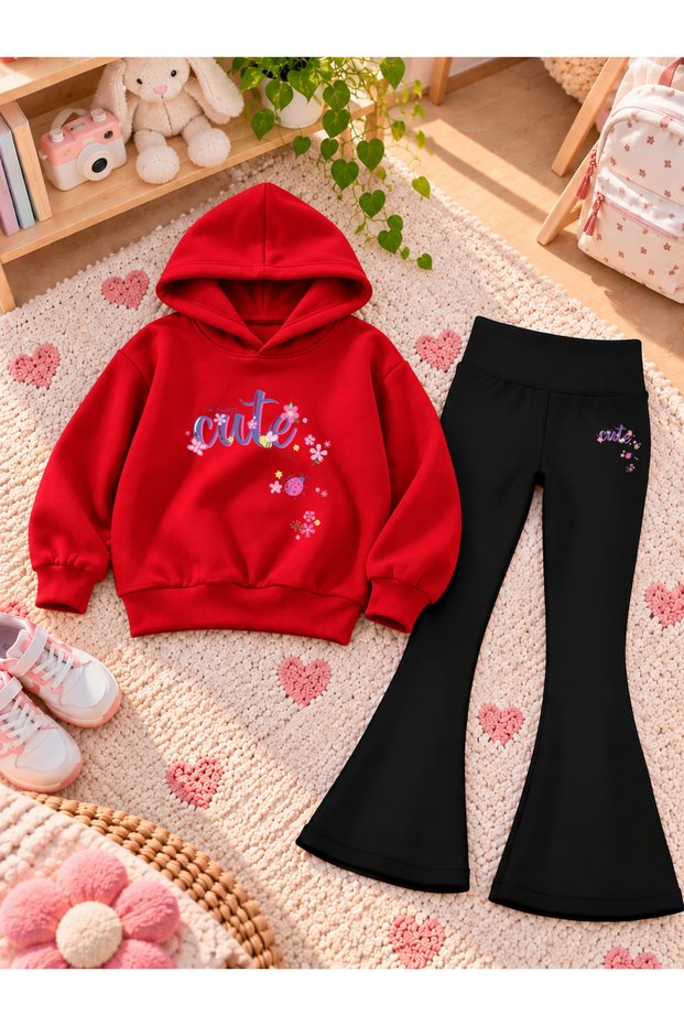 Girl's Hooded Sweatshirt Spanish Style Leggings Set Printed 3 Yarn Rastered Winter Set