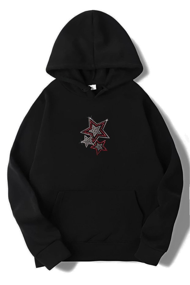 Unisex Oversize Stone Printed Colorful Star Hoodie