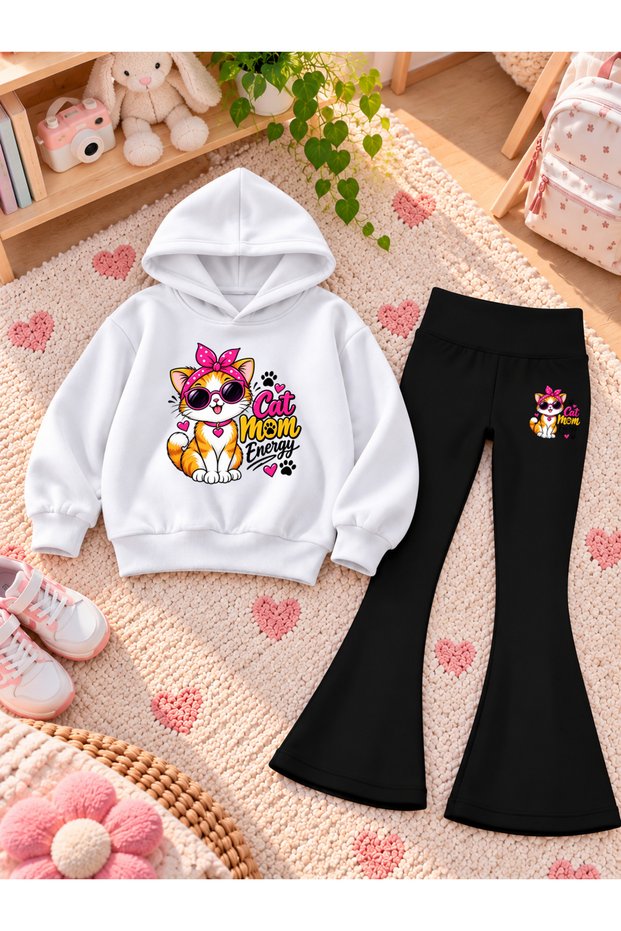Girl's Hooded Sweatshirt Spanish Style Leggings Set Printed 3 Yarn Rastered Winter Set