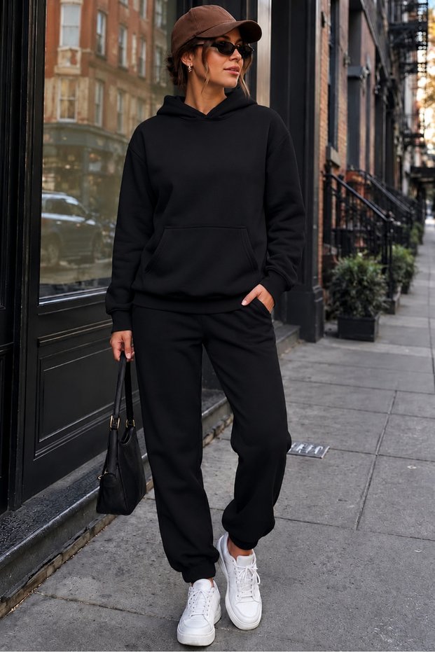 Hooded Sweat Suit 2-Piece Combination Winter Shardooned Unprinted Women's / Men's Unisex Model