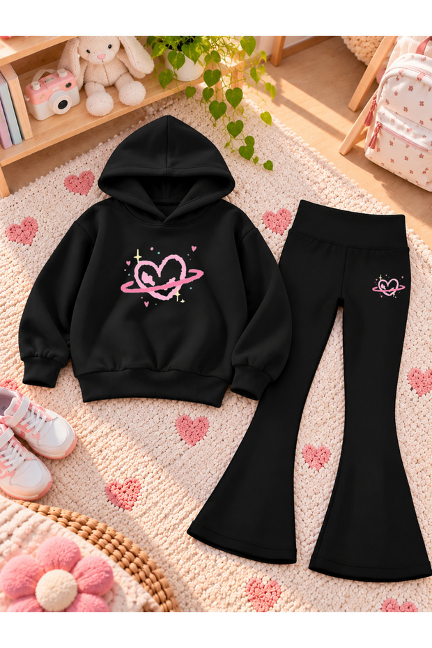 Girl's Hooded Sweatshirt Spanish Style Leggings Set Printed 3 Yarn Rastered Winter Set