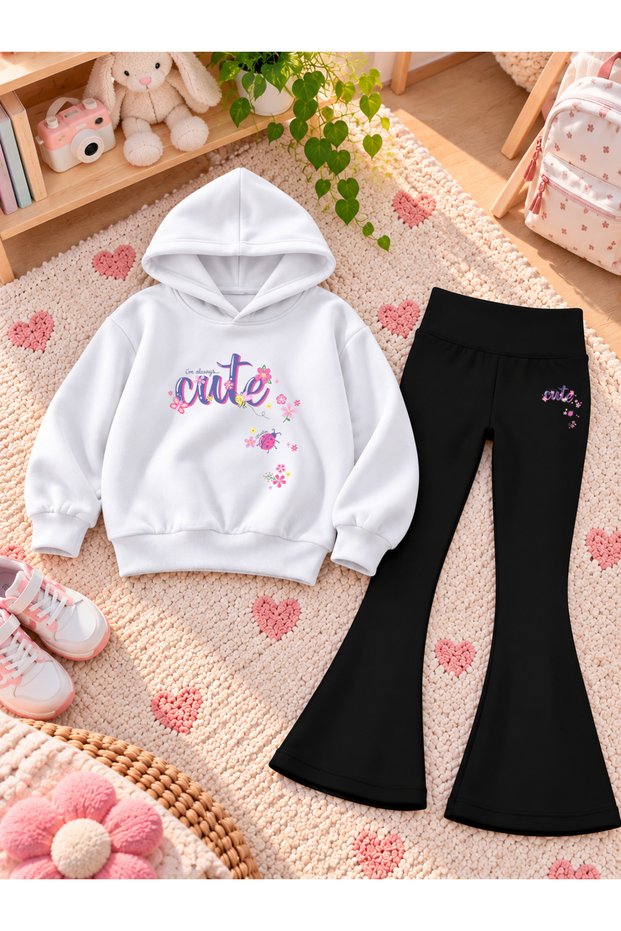 Girl's Hooded Sweatshirt Spanish Style Leggings Set Printed 3 Yarn Rastered Winter Set