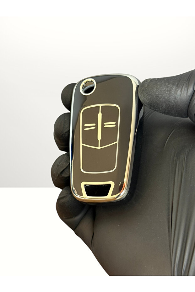 Opel Astra H Corsa D 2-Button Silicone Key Protection Case - Black Silver