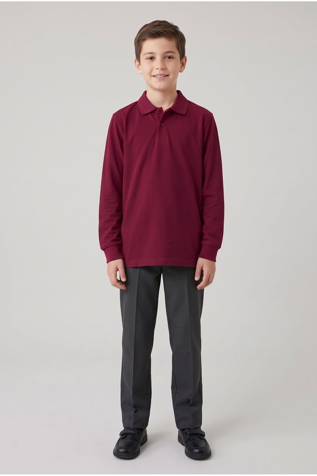 Boys' Polo Collar School T-Shirt Set Long Sleeve 100% Cotton Fabric