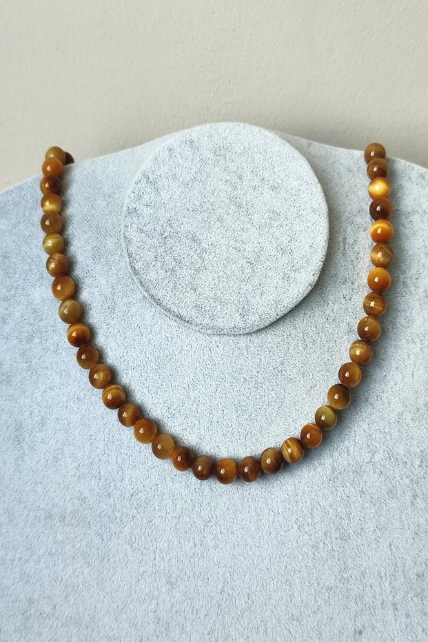 Certified 8 mm Yellow Opal Natural Stone Necklace