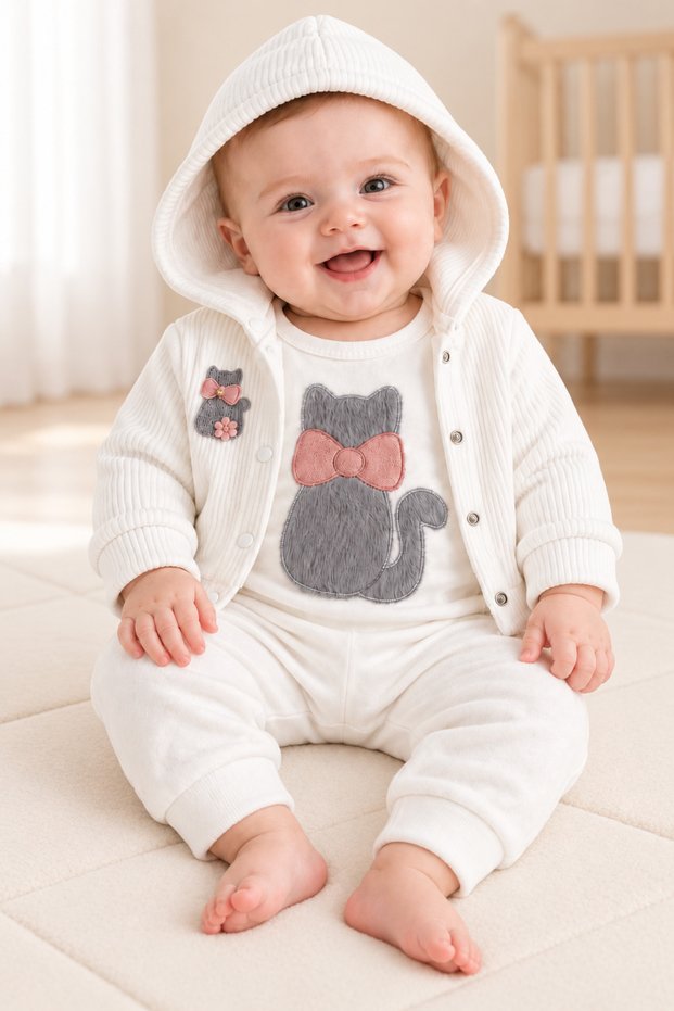 Baby Girl 3-Piece Cardigan Set Cotton Ribbed Fabric 3-Piece Seasonal Cotton