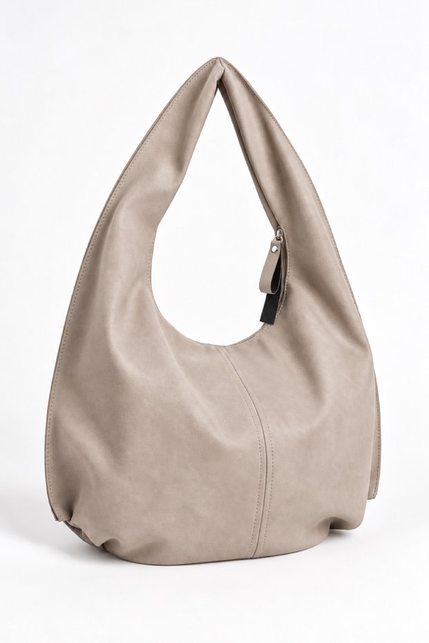 Women's Nilüfer Mink Textured Suede Large Size Lined Hobo Shoulder Bag with Back Zipper Pocket