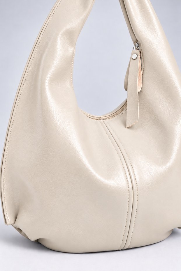 Women's Nilüfer Mink Textured Faux Leather Large Size Lined Hobo Shoulder Bag with Back Zipper Pocket