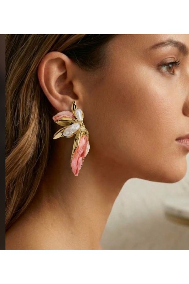 Lotus Flower and Single Stone Double Earrings 6 cm