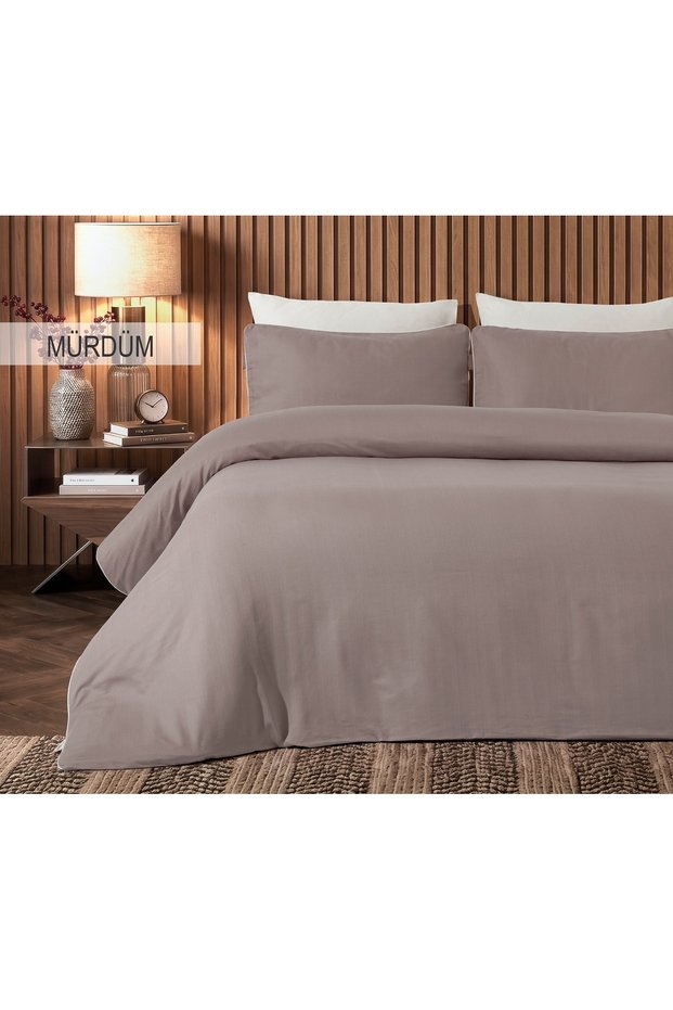 Signature Cotton Satin Double Duvet Cover Set - Mürdüm